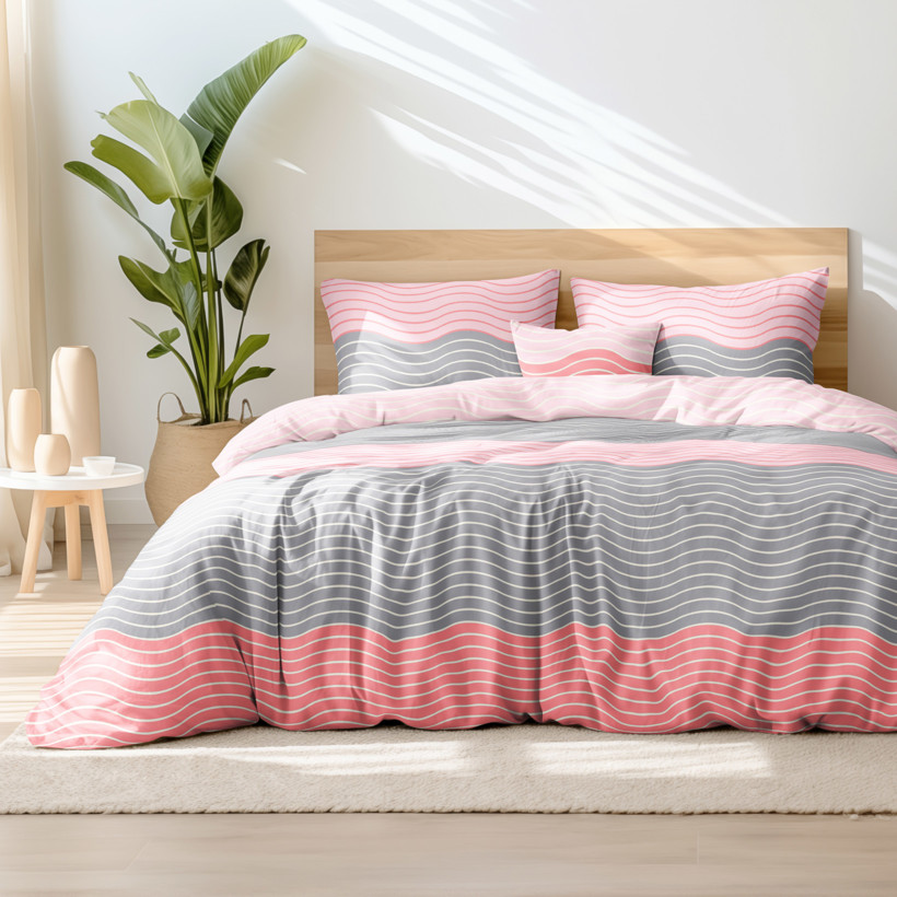 Saténové posteľné obliečky Deluxe - ružové vlnky