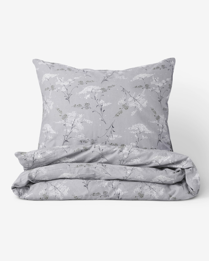 Bavlnené posteľné obliečky - japonské kvety na sivom