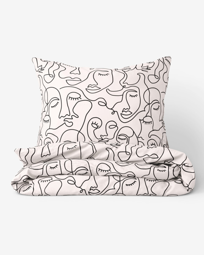 Bavlnené posteľné obliečky - abstraktné tváre na béžovom
