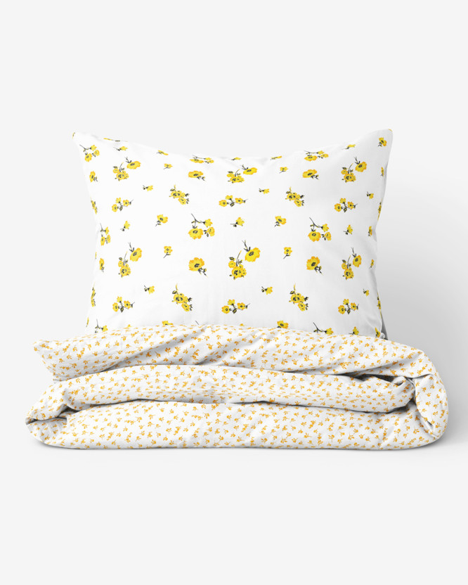 Bavlnené posteľné obliečky - žlté kvety a kvietky na bielom