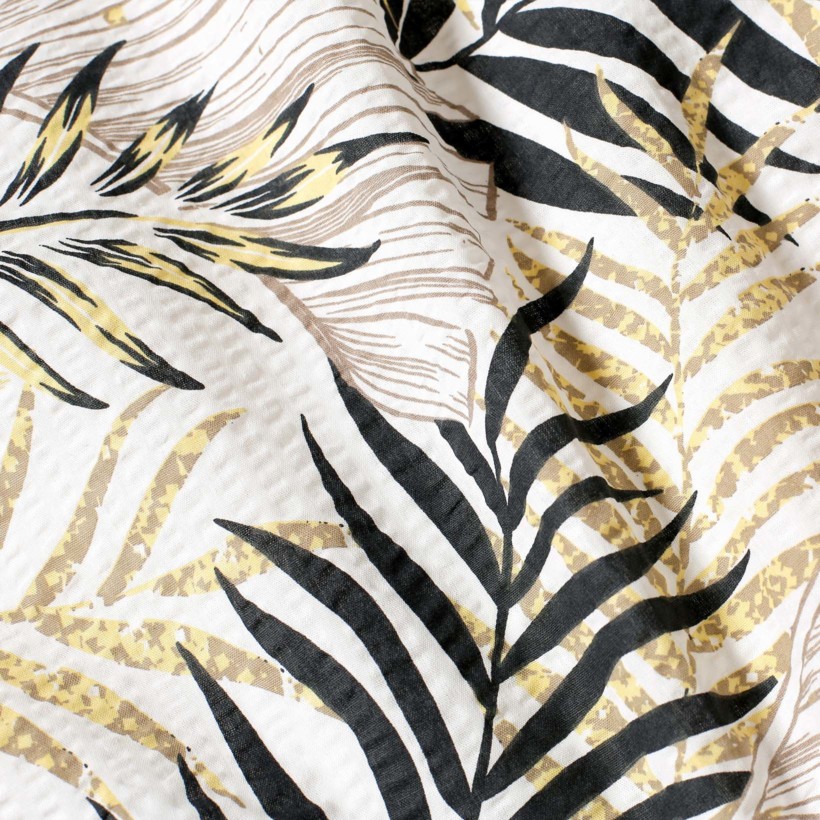 Krepové posteľné obliečky Deluxe - žlté a čierne palmové listy