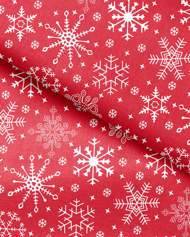 Vianočná bavlnená látka - snehové vločky na červenom
