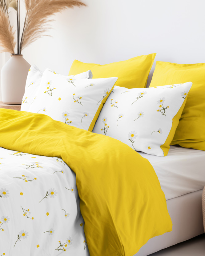 Bavlnené posteľné obliečky Duo - harmanček so žltou