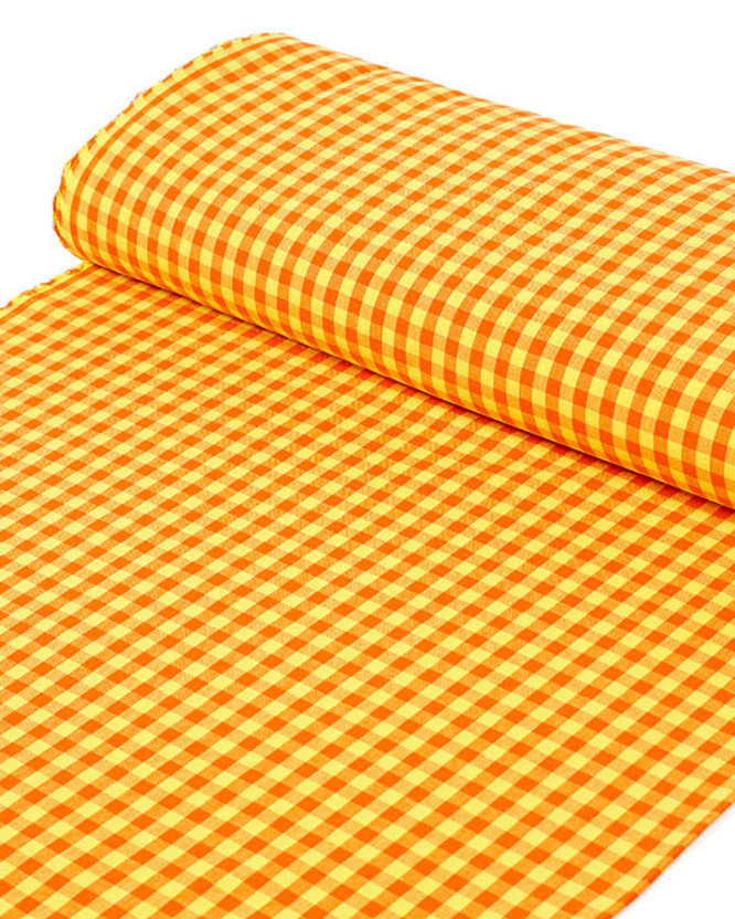 Bavlnená látka - malé oranžovo-žlté kocky