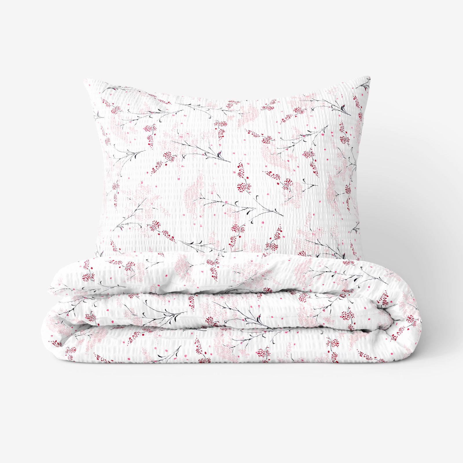 Krepové posteľné obliečky - japonské kvety na bielom